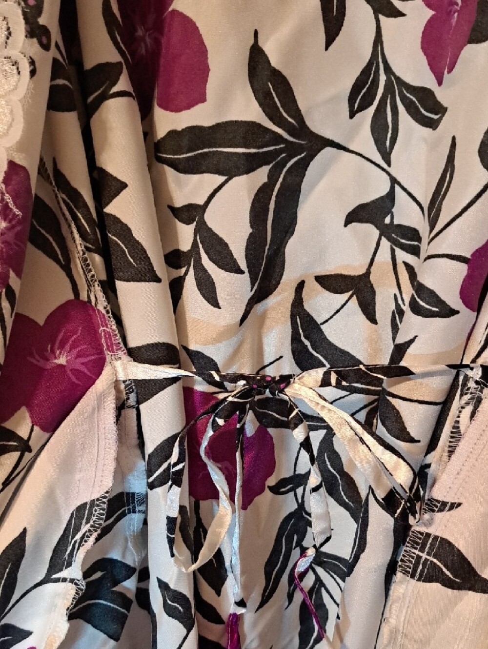 Amoureuse White Floral Lace-Trim Maxi Nightgown - Magenta & Black Print - Picture 11 of 15
